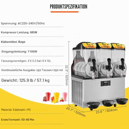 Foto von VEVOR Kommerzielle Slushy-Maschine, 36 L Einzelschüssel, 75 Tassen Margarita-Maschine, 1100 W Edelstahl Margarita Smoothie, Frozen Drink Maker, Slushie-Maschine für Party, Café, Restaurants, Bars usw.