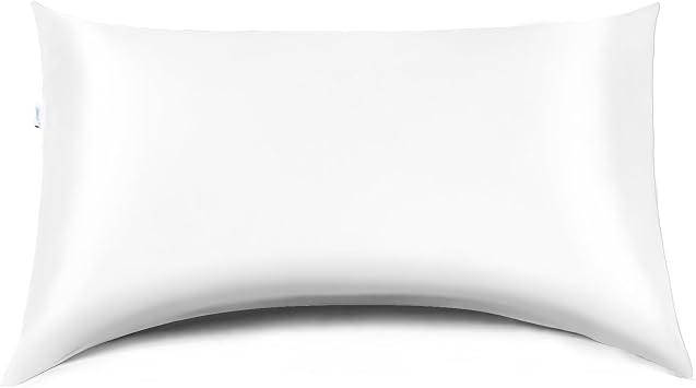 Zelimun Curved Pillow Case, White, Queen Size 20 x 30 Inches | Side Sleeper, Satin, Zipper Closure, Breathable and Soft
