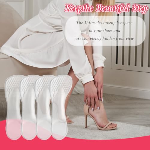 Image of 2 Pairs 3 /4 High Heel Cushion Insoles, Gel Self-Adhesive Arch Support Inserts, Slim Silicone Transparent Invisible Slipping Heel Relief Insoles for Women Sandal, Flats and High Heels