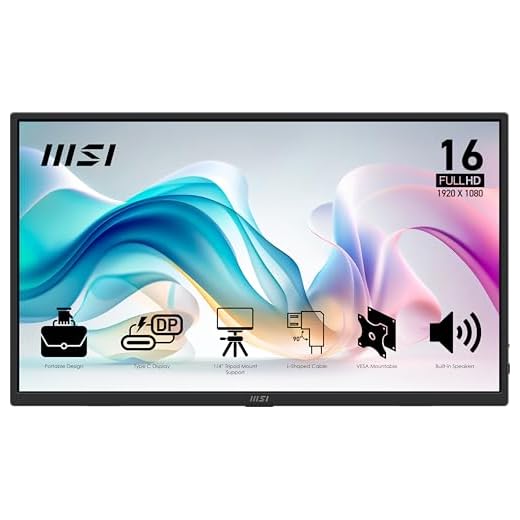 msi Pro MP165 E6 Ultra Slim & Light Portable Monitor,15.6" FHD IPS 1080p, USB Type-C, HDMI, Built-in Speakers, Tripod Mount Support, Perfect for PC, Mac, PS5, PS4, Xbox, Mobile, Metal Gray