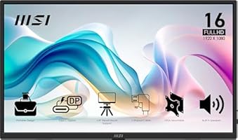 MSI Pro MP165 E6 Portable Monitor, 15.6" FHD IPS 1080p, USB Type-C, Mini-HDMI, Built-in Speakers, Perfect for PC, Mac, PS5, PS4, Xbox, Mobile, Metal Gray