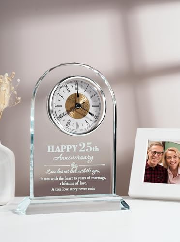 WinTaim 25th Anniversary Glass Clock Gift - Perfect Keepsake for Celebrating 25 Years of Marriage - Ideal for Couples, Parents, Him or Her - Beautiful Home Decoration — view 3