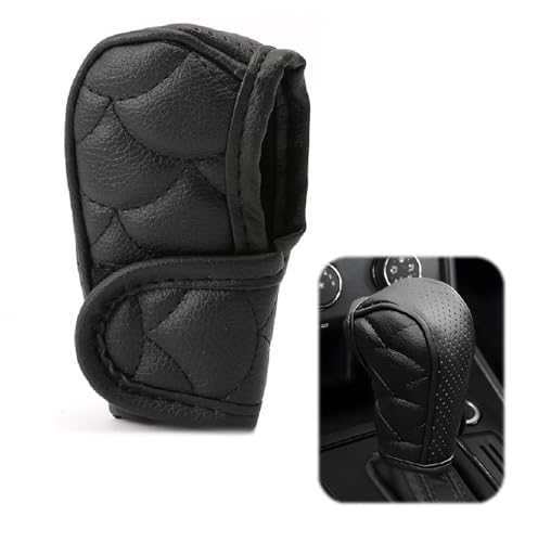 povtii Car Gear Shift Knob Cover, Anti-Slip PU Leather Auto Shift Knob Rod Protector, Manual & Automatic Gear Shifting Knob Cover Decor with Sticky Fastener, Car Accessories (Black)