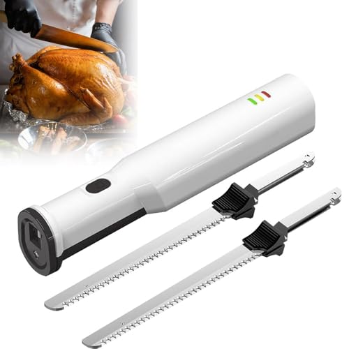 ELIKBH Coltello da Taglio Elettrico Senza Fili, Coltello da Cucina Elettrico Portatile, Coltello da Taglio Elettrico, con 2 Lame in Acciaio Inossidabile, per intagliare Il Pane