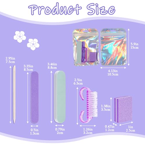 Disposable Manicure Kit Professional, 18 Set Press On Nail Tool Kit with Nail File, Nail Buffer, Nail Buffer Block, Nail Handle Brush, Wood Stick, Packaging Bag (Purple) - Thumbnail 6