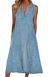 CHARTOU Women Casual Sleeveless Denim Midi Dress A Line Dress Mid Long Tank Dress Jean Shift Dress Jumper Summer (Medium, Blue)