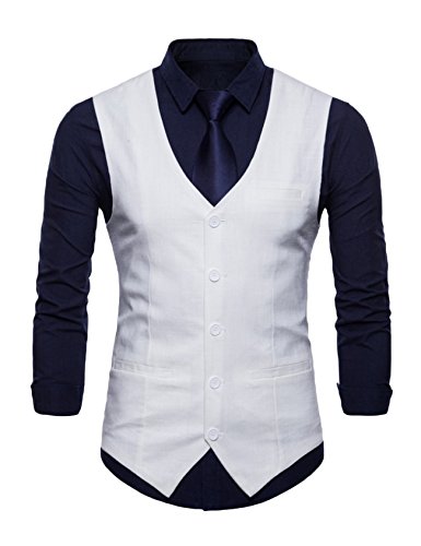 Colete de lapela fino masculino Bestgift cor sólida GG branco