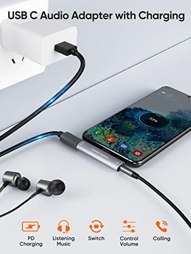 CableCreation USB C to Headphone Jack and Charger Adapter, 2-in-1 USB Type-C to Hi-Res 3.5mm Jack with PD Charging 60W, for iPad Pro iPad mini Note10/9 S22/S21/S20/S20+ and more