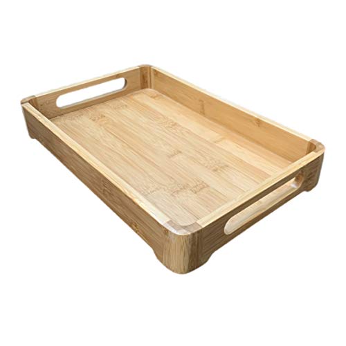 Small Rectangle Butler Bamboo Decorative, Serving, Lap Tray - 16.14"x10.31"x1.96" with Side Cut Handles - Great for Coffee, Tea, Food, Jar, Tissue Box, Plant, TV Remote, Keys, Mail, Breakfast in Bed