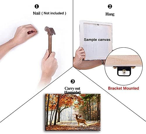 Miniatura 8 de TEKMENT Arte de pared de bosque otoñal de ciervos para sala de estar, hermoso lienzo Sika Wild Animal en la mañana con hojas que caen, decoración de