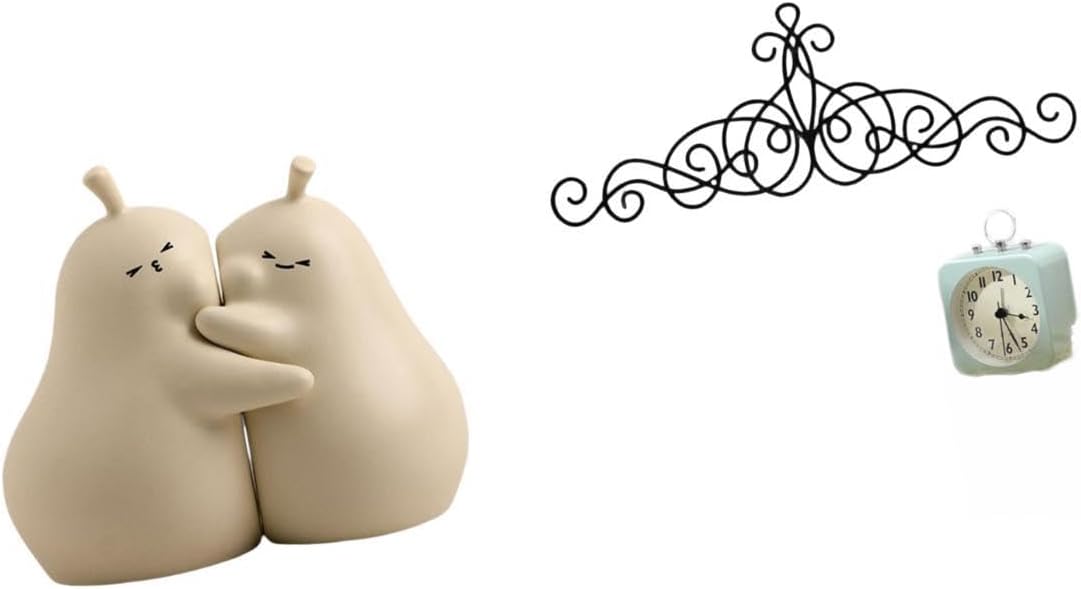 Hugging Pear Ceramic Book Stand and Scroll Metal Wall Art Decor Fine Workmanship Bookshelf Ornament Floral Plaque for Patio Indoor Outdoor Porch Fence