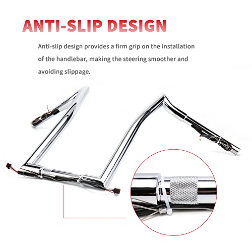 Customoto 14" Rise 1.25" Fat Pre-Wired Ape Hanger Handlebar Compatible With Harley 2015-2022 Road King Flhr Road King Classic Flhrci, Chrome #TOP4