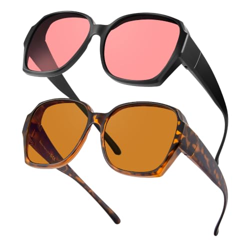Image of Fluorescent-41 Rose Tinted Fit Over Blue Light Blocking Glasses for Migraine, Light Sensitivity, Photophobia JF7202