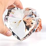 Clear Crystal Diamonds Paper Weights with Gift Box, 80mm Heart Shape Real Crystal Diamond Glass Gems Paperweight, Big Diamonds Birthday Anniversary Women Her Valentine's Day Gift