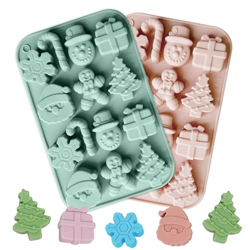 Lot de 2 moules en silicone de Noël avec forme de bonhomme de neige/arbre de Noël/chaussettes de Noël, pour chocolat, muffins, bonbons, cupcakes, fondants
