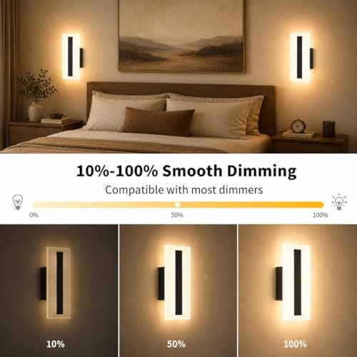 Modern Dimmable LED Wall Sconces Set of 2, 7W Black Wall Lights 3000K Warm White, Hardwired Indoor Wall Sconce with Acrylic Shade Wall Mount Light Fixtures for Bedroom, Hallway, Stairway, Living Room by yumcrelect - Used condition - Image 5