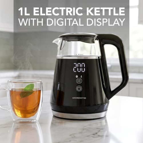 Image of OVENTE 1L Electric Kettle with Temperature Control, 1500W, Black KD95B
