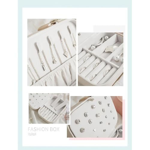 Image of Mini Jewellery Travel Case, PU Leather Organizer Box, Small Portable Jewellery Storage Holder for Womens Rings Earrings Necklaces (Elegant Lady Luxe)
