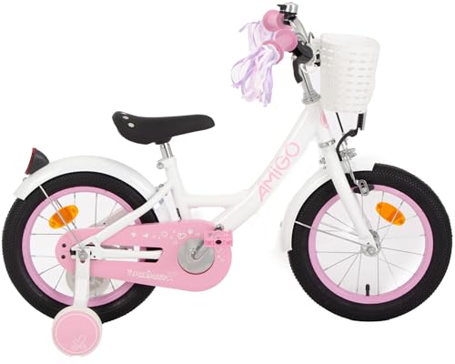 AMIGO Perfect - Kinderfahrrad Mädchen - 14 Zoll - Mit Rucktrittbremse und...