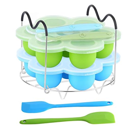 ROTTAY Silicone Egg Bites Molds and Steamer Rack Trivet with Heat Resistant Handles Fit Instant Pot Accessories, 7pcs set for 6qt & 8qt Electric Pressure Cooker With 2 Spoons and Silicone spatula