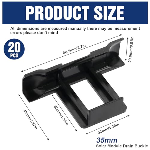 Ouzionz Solarpanel Wasserablauf Clips Entwässerung Clips Solarpanel Schlammentfernungsclip PV Module Reinigung Clips für Wasserablauf Solarmodul 20 Stück*35mm