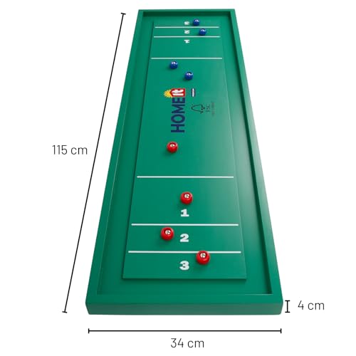 HOME It® Shuffleboard Holz Umkehrbar mit 4 rote Pucks und 4 Blaue Pucks - 115 x 34 x 4 cm (L x B x H)