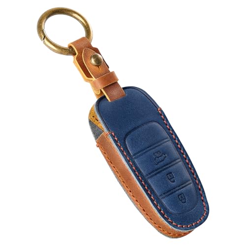 Étui en cuir bleu pour clé Hyundai Tucson et Ioniq 5 avec porte-clés élégant