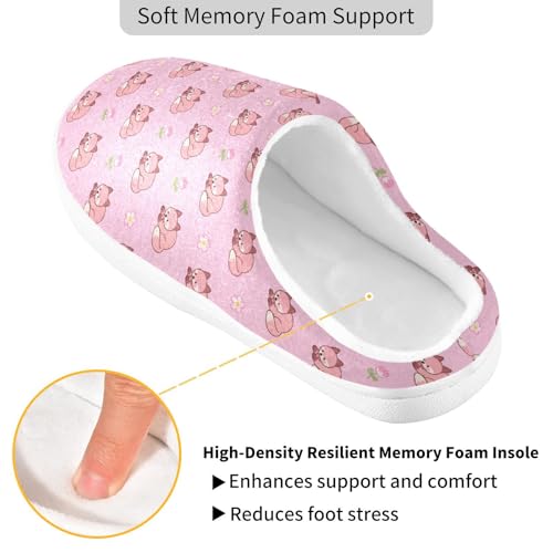 Cute Fox Flowers Floral Pink Slippers for Women Men Indoor Slippers Memory Foam Fuzzy Slippers House Shoes for Indoor Outdoor Size 6/7 23037833