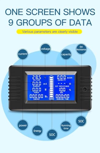 Image of HiLetgo PZEM-015 Digital Ammeter Voltmeter Energy Meter DC8-120V 0-50A Battery Capacity Indicator DC Power Kwh SOC Impedance Resistance with USB Shunt Dual USB Cable Length 1M