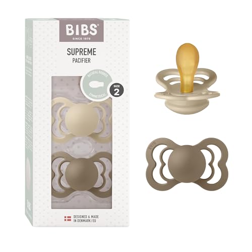 Image of BIBS Pacifiers - Supreme Collection | BPA-Free Symmetrical Nipple | Natural Rubber Latex | Made in Denmark | Set of 2 Vanilla /Dark Oak Color Premium Soothers | Size 6-18 Months