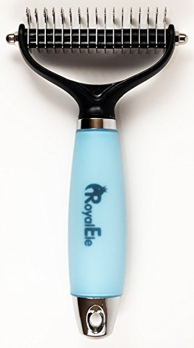 Professional Grade Dematting Comb for Cats & Dogs | 2 Sided Pet Grooming Tool with Round Blades | Easy Removal of Undercoat Mats & Tangles | Safe Massaging Rake | No More Shedding Hair