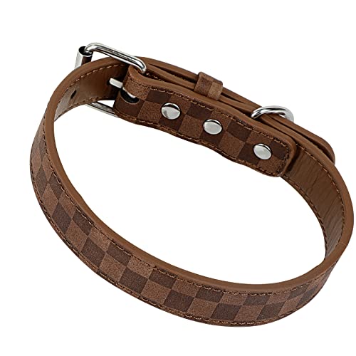 Adjustable Dog Collars For Small Medium Large Dogs Leather Dog Collar Puppy Collar Cute Pet Collars Female Male Dog Boy Girl Collar Plaid Dog Collar Cats Accessories (Xx-Small, Brown) #TOP5