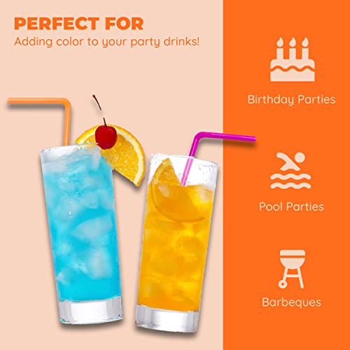 Jacent Flexible Disposable Drinking Straws, Bendable Plastic Neon Straws: 125 Count Per Pack, Fun Bendy Kids Straws #TOP3