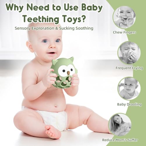 Image of Baby Teething Chick Toy, Upgraded Easy Grasp Silicone Teething Rattle Ball Toy for Babies Over 3 Months, 100% Food Grade, Gift for Infant Boys and Girls 0-6-12 Months (Green.)
