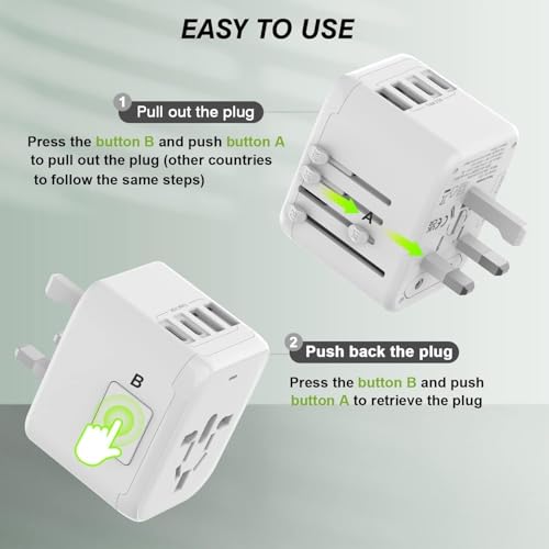 VYLEE Universal International Power Travel Plug Adapter, 5 in 1 European Travel Plug Adapter W/ 3.5A 2xUSB-A and 2xUSB C Wall Charger and Worldwide AC Outlet for Europe USA UK AUS  image 4