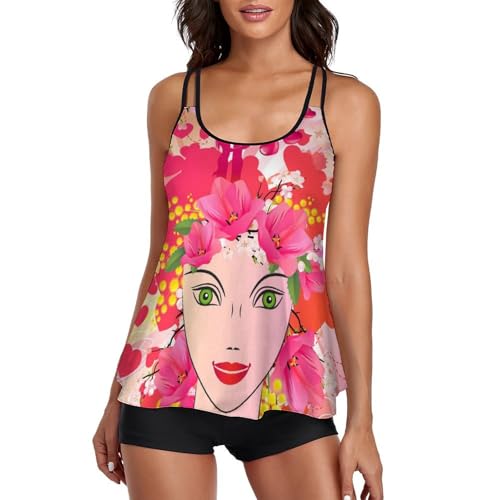 Ensembles bikini avec short de garçon tankini fleur de pêcher confort