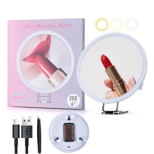 6" 20x Magnifying Mirror with Light Suction Cup