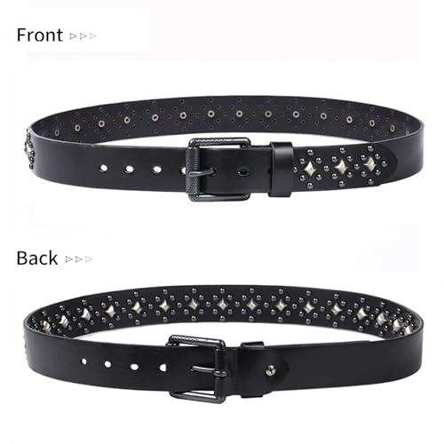 Studded Belt Metal Punk Rock Rivet Belts for Women, Men, Vintage Grommet Belt Gothic Genuine Leather Belts for Jeans4