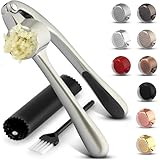 Zulay Küche Knoblauchpresse Mit Weichem, Leicht zu Drückendem Griff - Enthält Silikon-Knoblauchschäler & Reinigungsbürste - 3-Teiliges Knoblauch-Zerkleinerungswerkzeug - Garlic Press - (Silber)