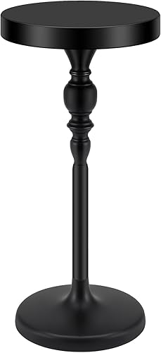 Mesa de Martini de metal negro de 9.5 x 9.5 x 20.5 pulgadas, mesas redondas de bebidas, escritorio lateral decorativo con pedestal para espacios
