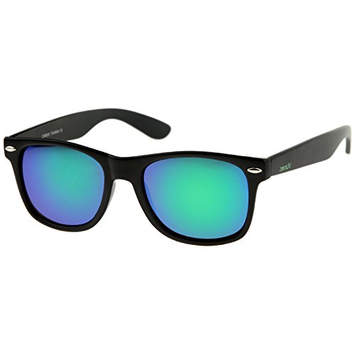 zeroUV - Classic Colored Mirror Lens Square Horn Rimmed Sunglasses for Men Women (Matte/Green)
