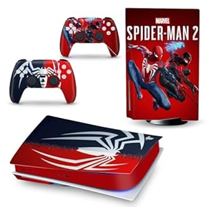 Khushi Decor Spider Man 2 3M Vinyl Sticker Decals for PlayStation 5 Disk Version Console and Two Dual Sense 5 Sticker Skins Black PS5 Skin Console and Controller Design [Video Game]