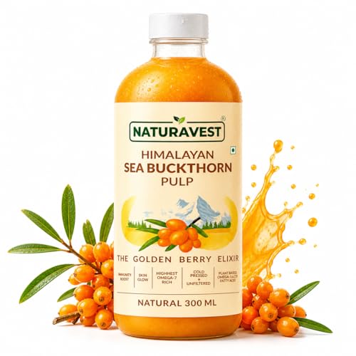 Naturavest Himalayan Sea Buckthorn Pulp – 100% Pure, Unfiltered & Cold-Pressed | Immunity Boost, Skin Glow, Omega 3-6-7-9 | Natural Superfruit pulp – No Sugar, Plant Based, Non GMO (Pack of 1)300ml