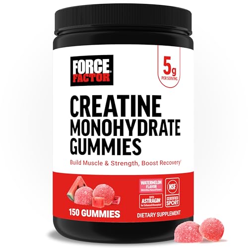 Force Factor Creatine Monohydrate Gummies, NSF Certified, 5g Dose for Men & Women to Support Muscle,...