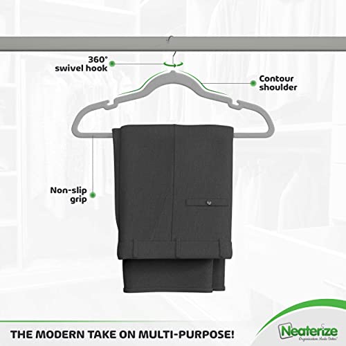 Image of NEATERIZE Velvet Hangers 20 Pack Grey A- Heavy Duty Velvet Clothes Hangers - Non Slip Felt Coat And Suit Hangers For Closet - Lightweight Thin Space Saving Ganchos Para Colgar Ropa