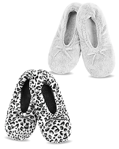 Image of Panda Bros 2 Pairs Women's Ballerina House Slippers, Anti-Skid Comfy Warm Ballet Style Slippers