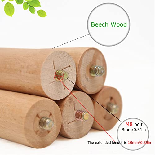 Patas de madera para mesa y sofá de 10 cm con almohadillas y perno roscado M8 4