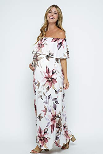 Women's Off Shoulder Ruffle Maxi Maternity Dress (Ivory Flower, Xl) #TOP5