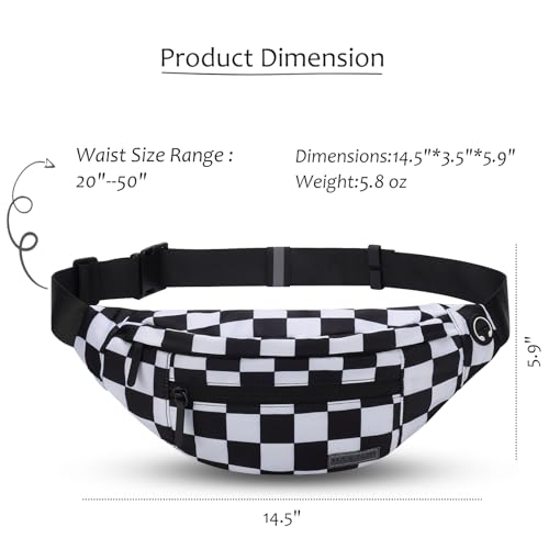 Image of MAXTOP Checkered Fanny Pack Crossbody Bag with 4-Zipper Pockets Large Belt Bag for Enjoy Festival Sports Workout Traveling Running Casual Hands-Free Waist Bag Black and White Checkered