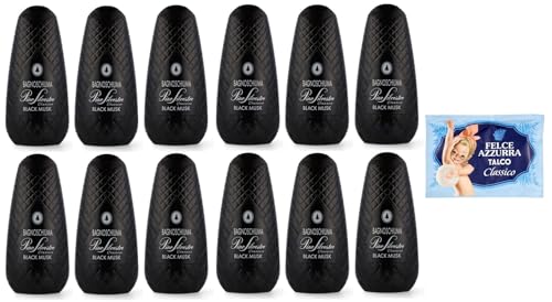 Confezione da 12 Pino Silvestre Bath Foam Bagnoschiuma Classico Black Musk, gel doccia 750 ml + 1 polvere di talco FELCE AZZURRA da 100 g